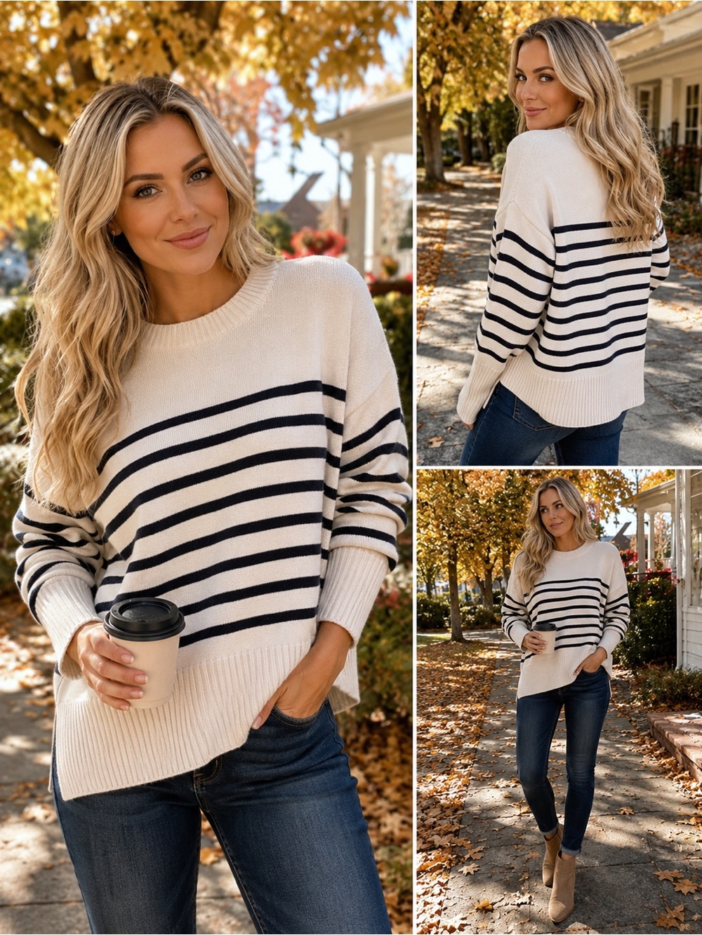 Philosophy Republic XL Ivory Navy Striped Sweater